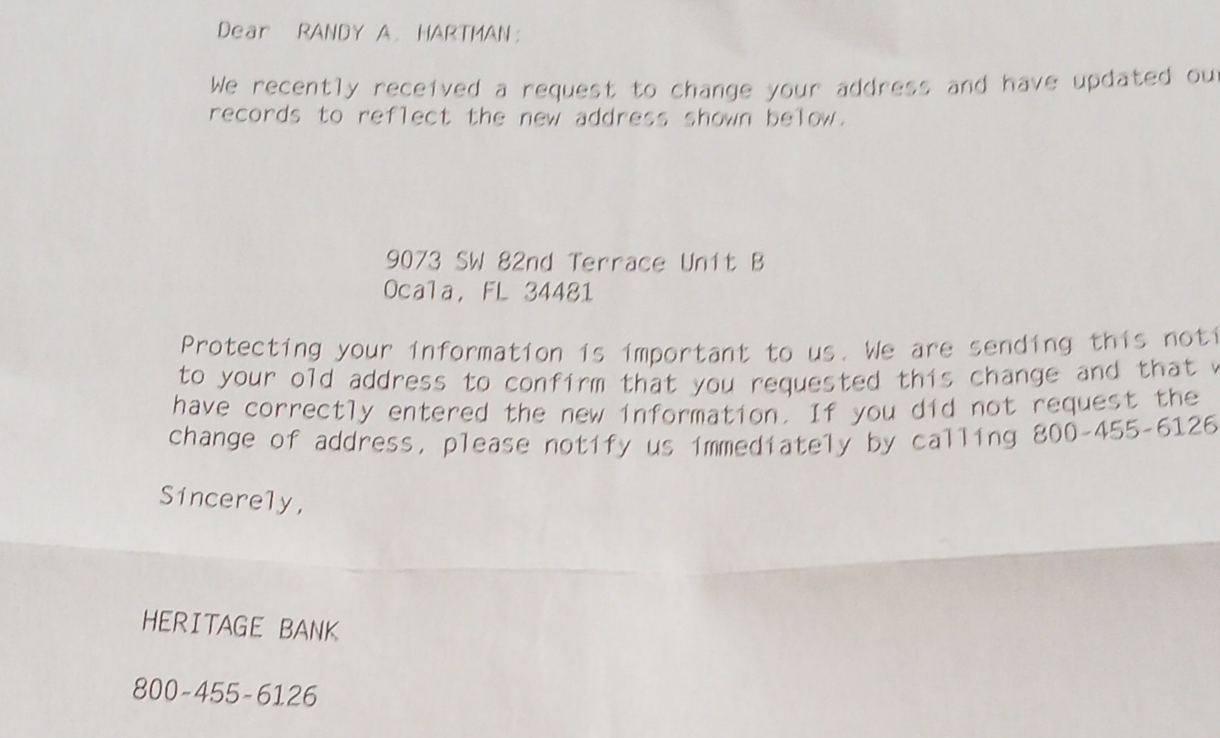 randy hartman change of address 2020